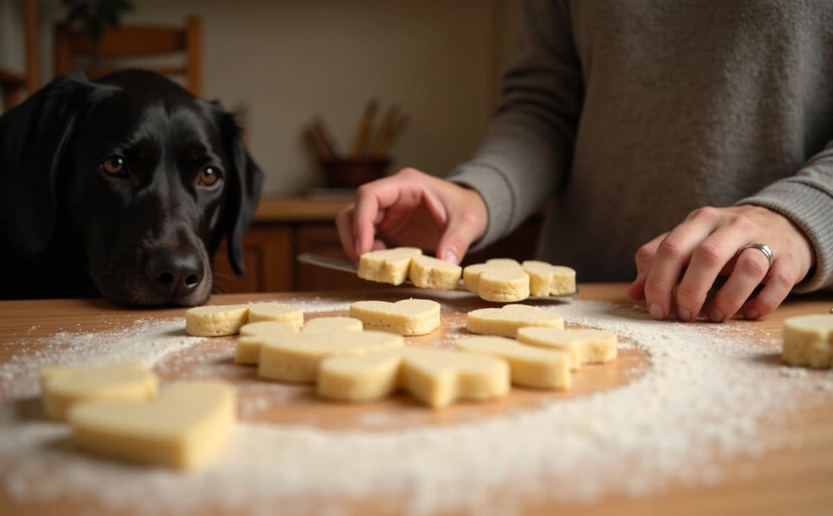 Cutting heart-shaped treats from fresh dough